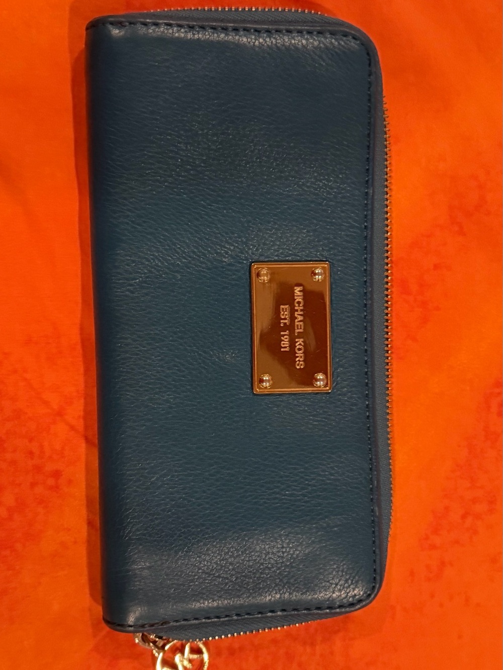 Michael Kors Teal Blue Leather Zip Around Continental Wallet